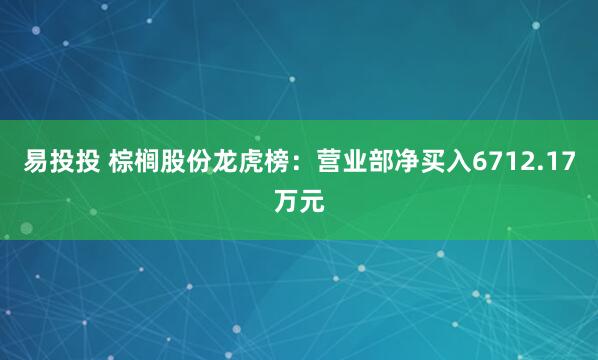 易投投 棕榈股份龙虎榜：营业部净买入6712.17万元